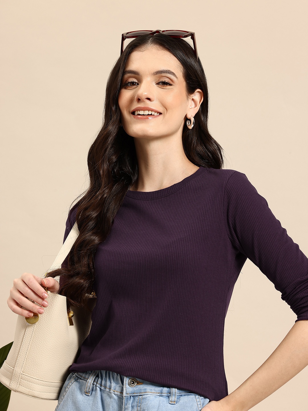 

Mast & Harbour Ribbed Round-Neck T-shirt, Violet