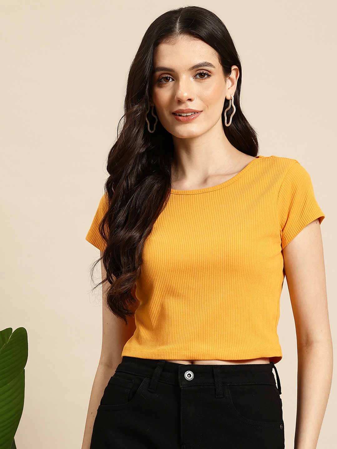 

Mast & Harbour Ribbed Crop T-shirt, Yellow