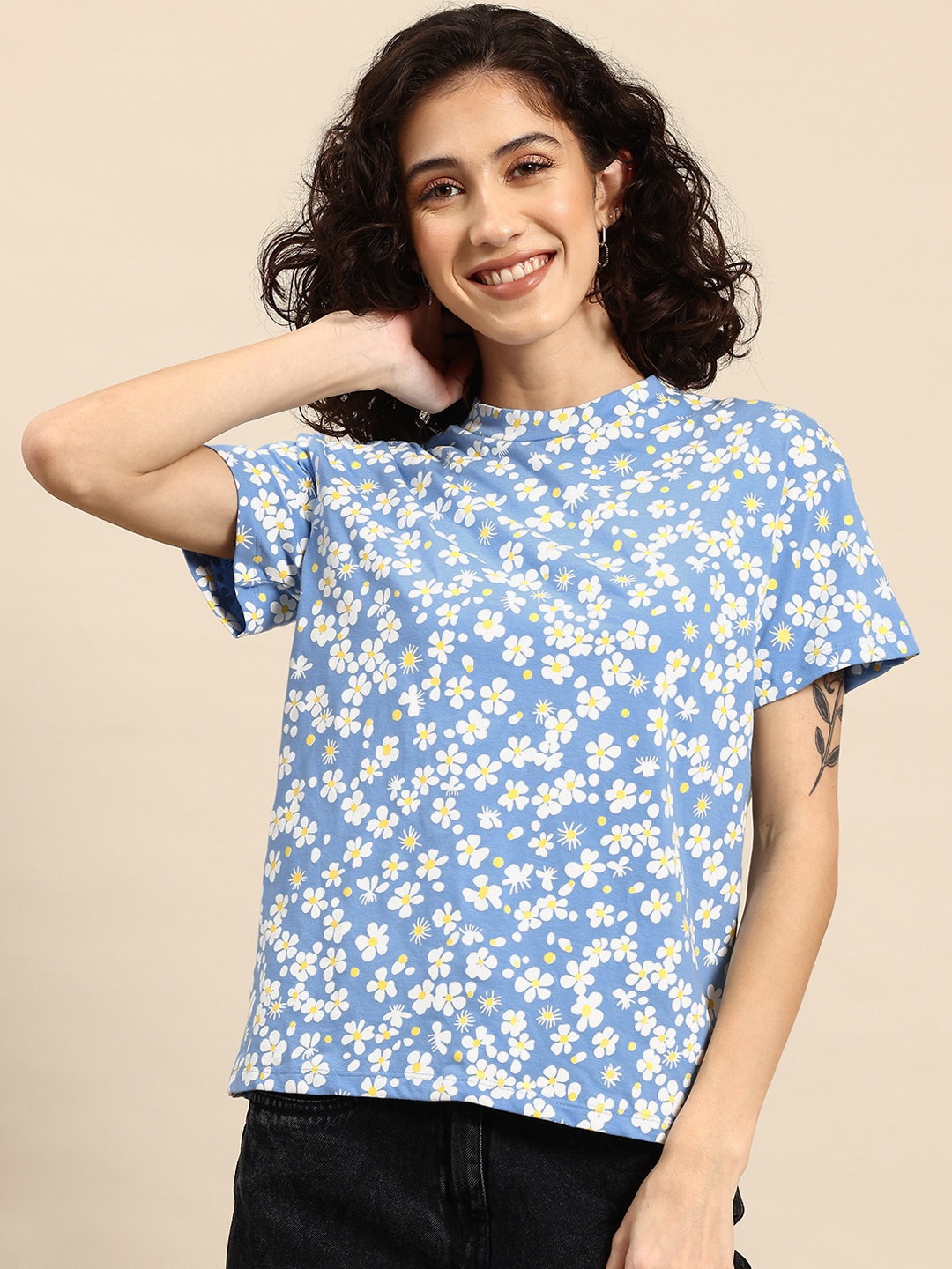 

Mast & Harbour Floral Printed T-shirt, Blue