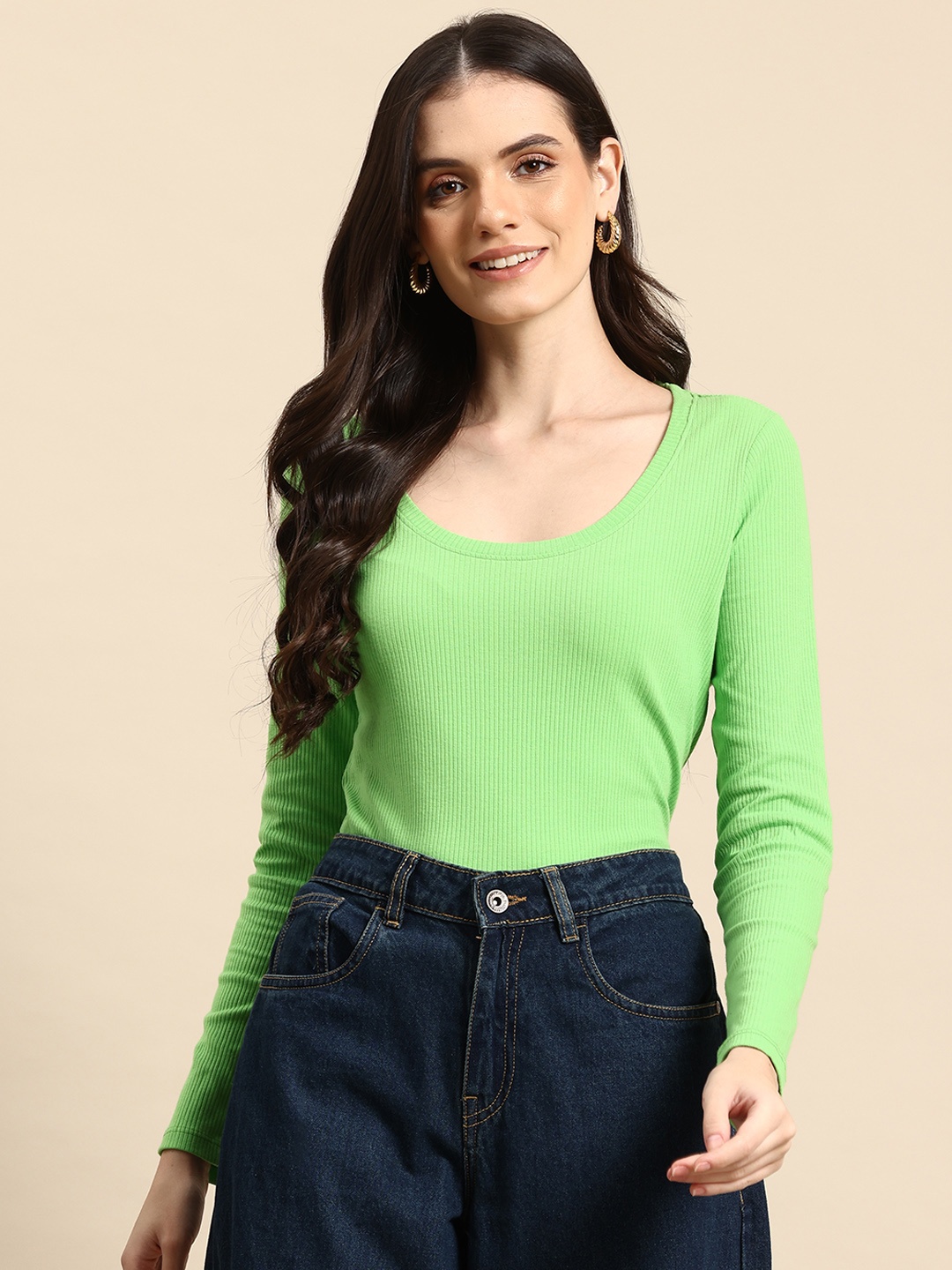 

Mast & Harbour Scoop Neck Ribbed Top, Fluorescent green