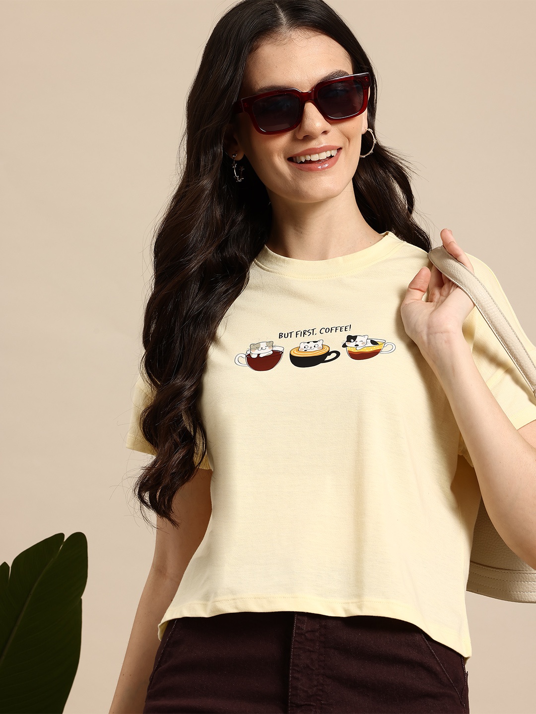 

Mast & Harbour Conversational Print Drop-Shoulder Sleeves T-shirt, Yellow