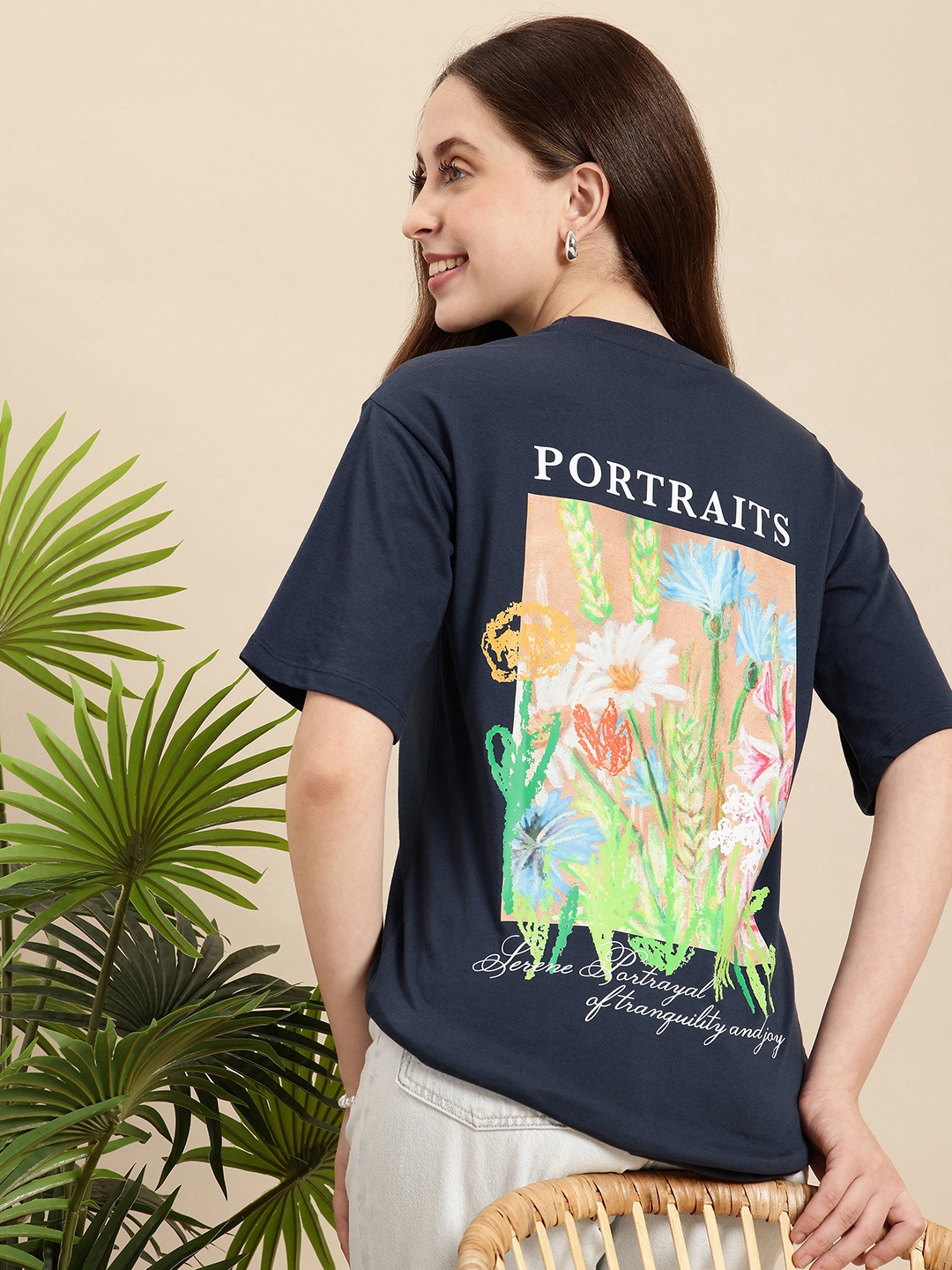 

Mast & Harbour Graphic Printed Drop-Shoulder Sleeves T-shirt, Blue