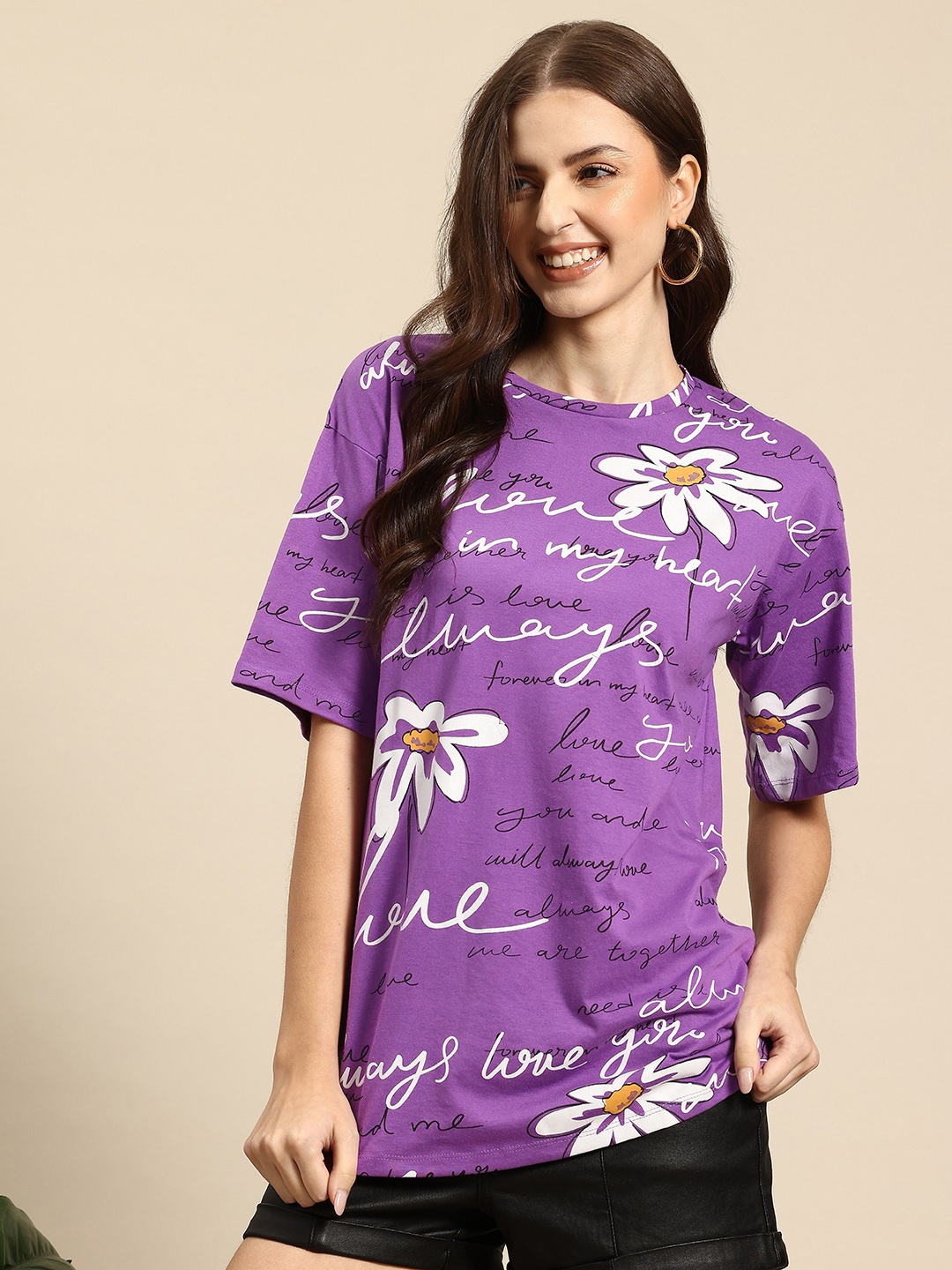 

Mast & Harbour Floral Print Longline T-shirt, Lavender