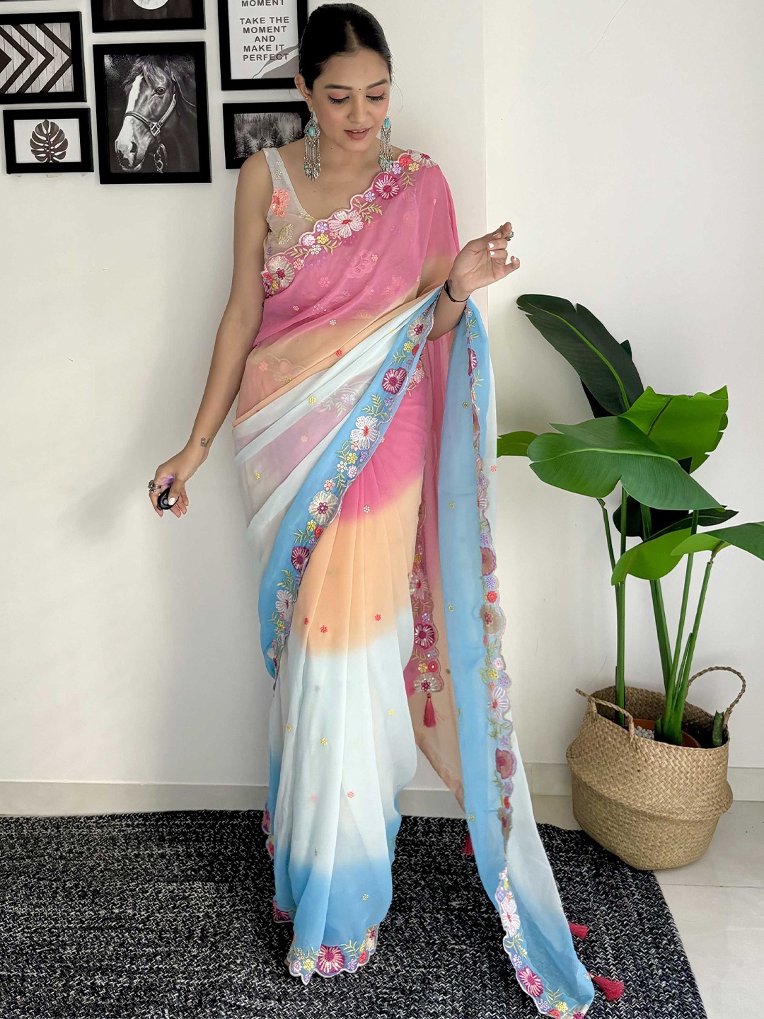 

Mitera Ombre Embroidered Saree, Blue