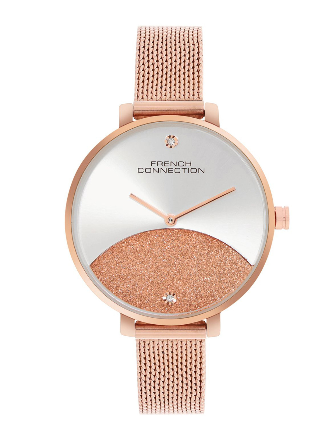 

French Connection Women Embellished Dial & Stainless Steel Bracelet Style Straps Analogue Watch FCN089SRGM, Silver