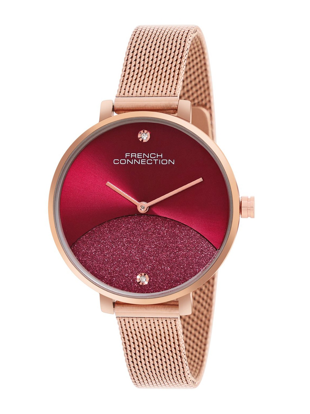 

French Connection Women Embellished Dial & Stainless Steel Bracelet Style Straps Analogue Watch FCN089RGM, Maroon