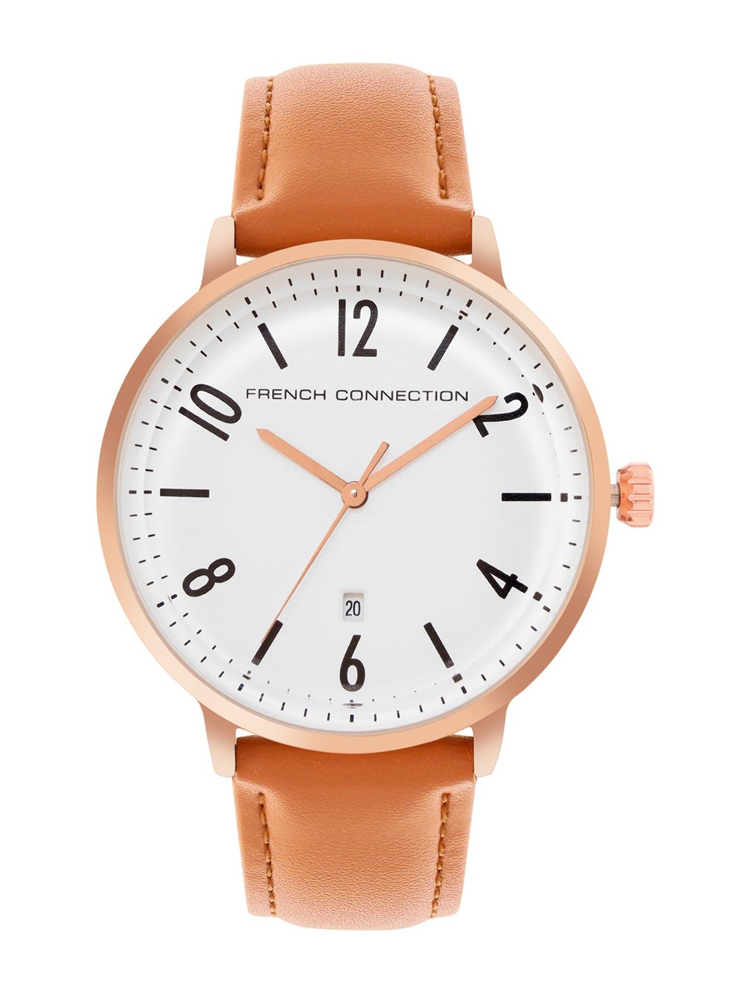 

French Connection Men Embellished Dial & Leather Straps Analogue Watch FC155BR-W, White