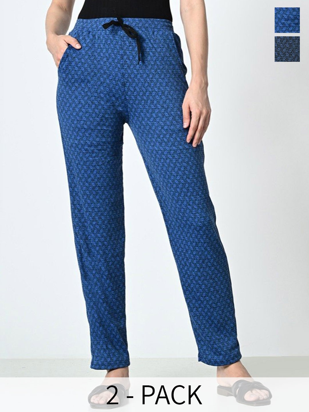 

BAESD Pack of 2 Dry-Fit Check Printed Lower Track Pants, Blue