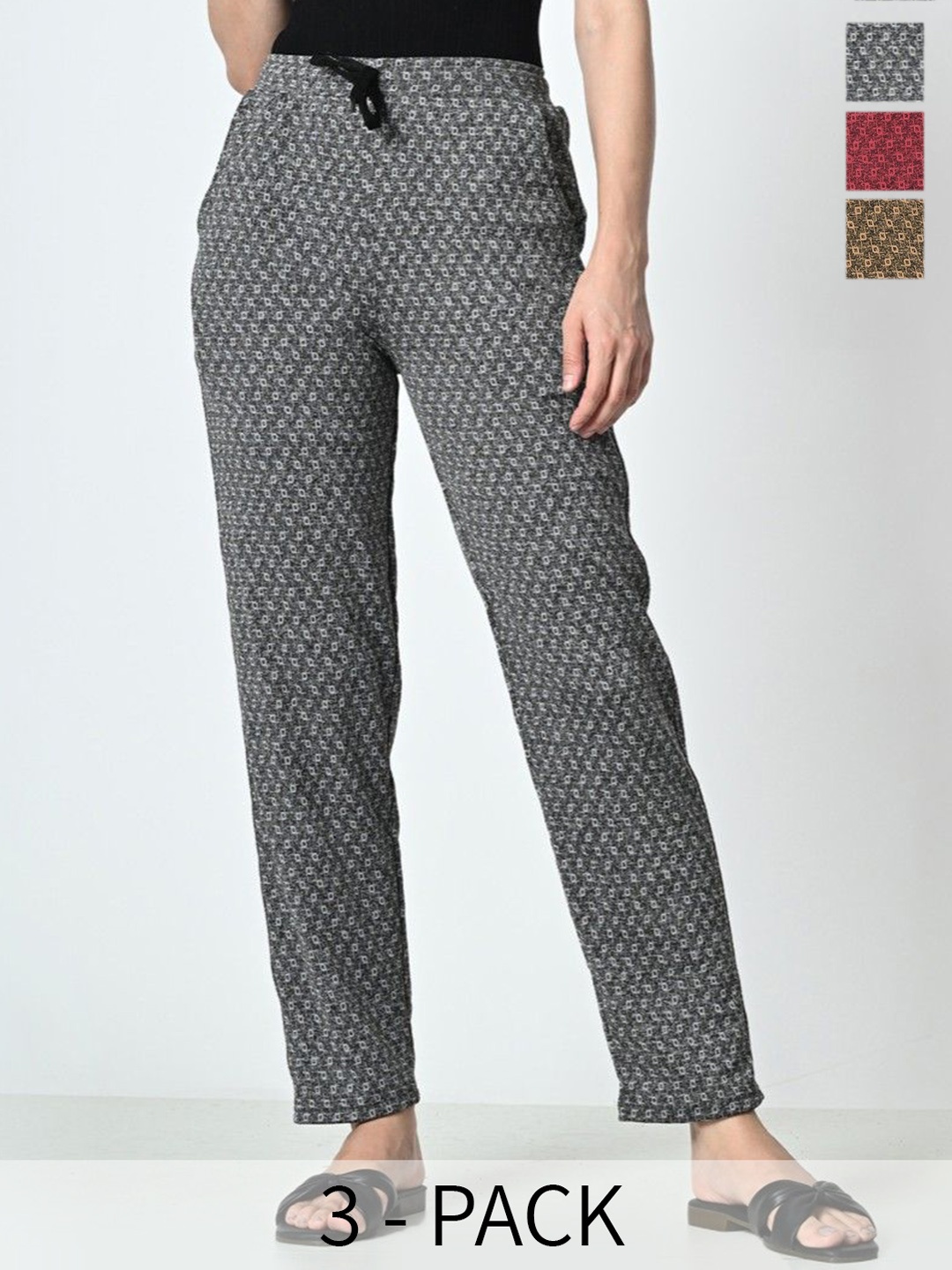 

BAESD Pack Of 3 Printed Mid-Rise Track Pants, Grey