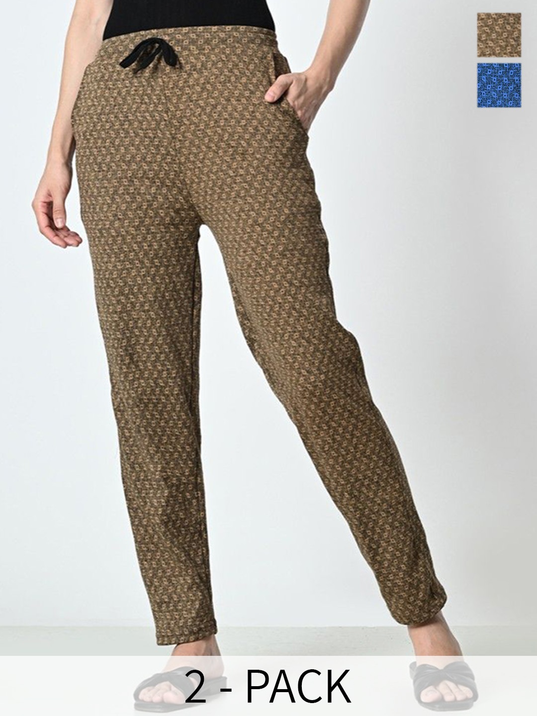

BAESD Pack of 2 Dry-Fit Check Printed Lower Track Pants, Brown