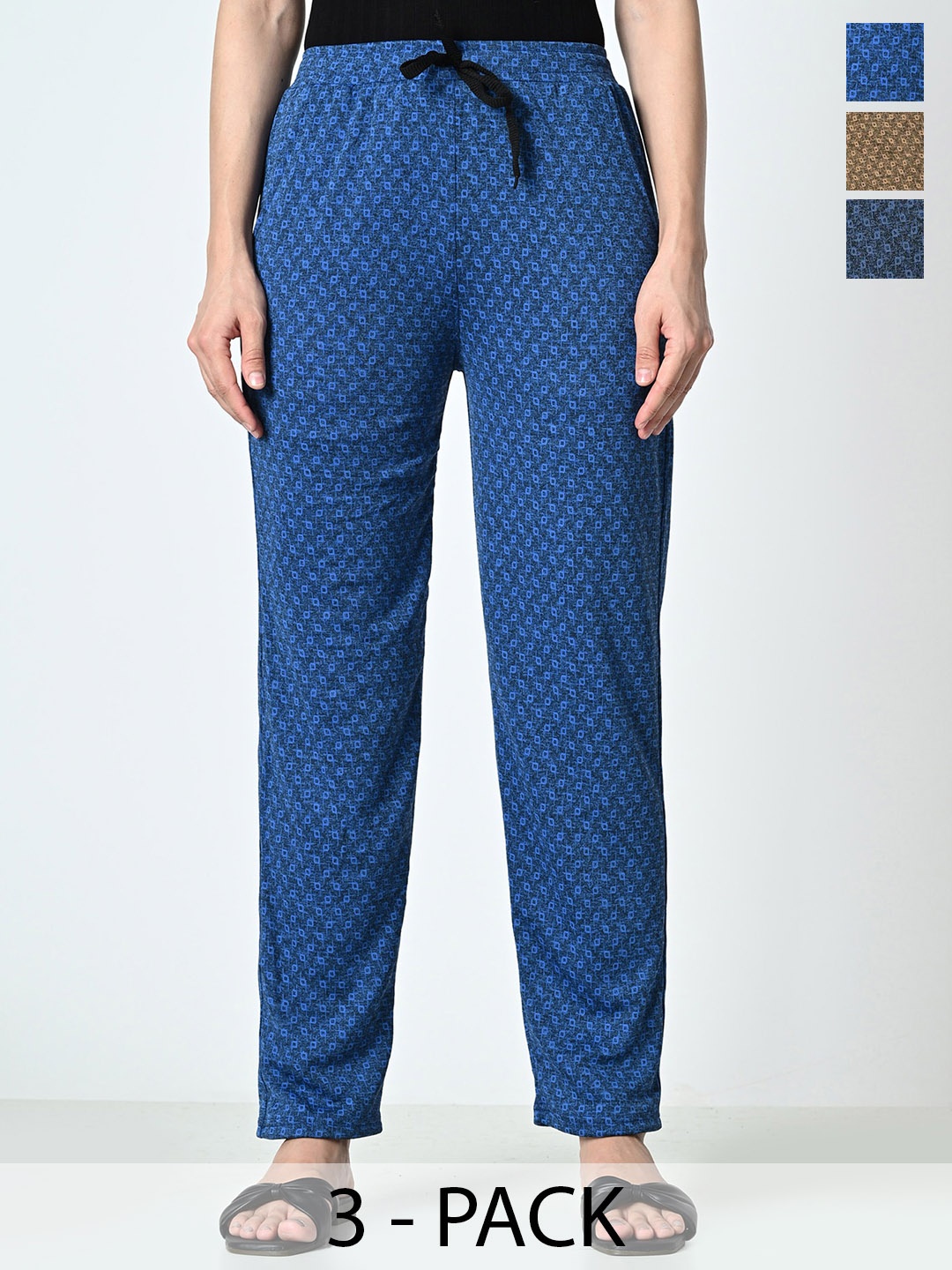 

BAESD Pack of 3 Dry-Fit Check Printed Lower Track Pants, Blue