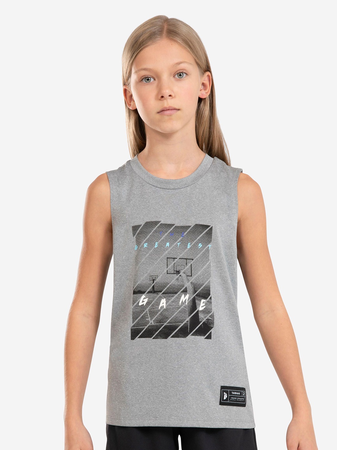 

TARMAK By Decathlon Kids Grey Printed Lightweight Basketball Tank Top Jersey