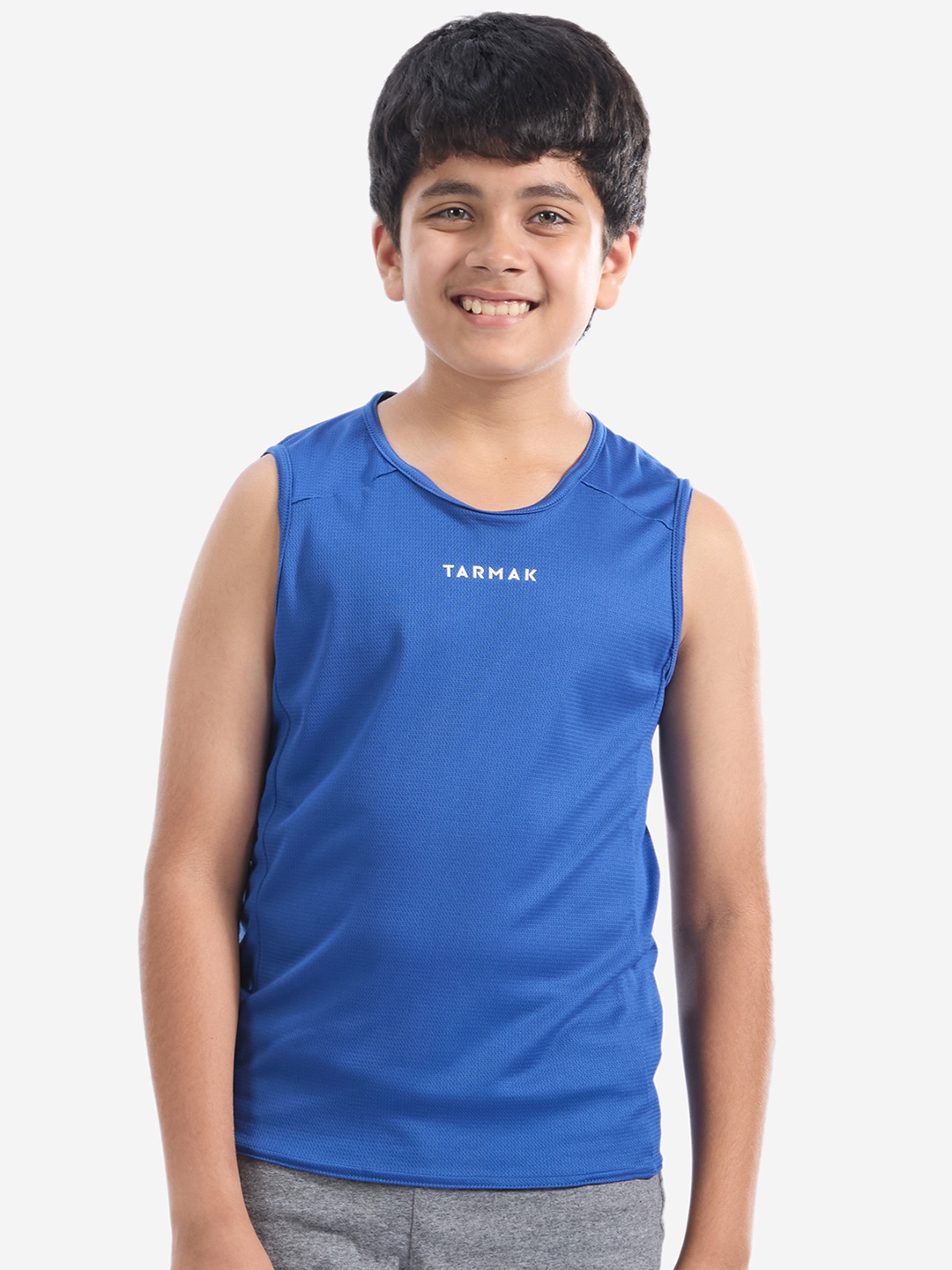 

TARMAK By Decathlon Kids Blue Solid Tank Top Basketball Jersey