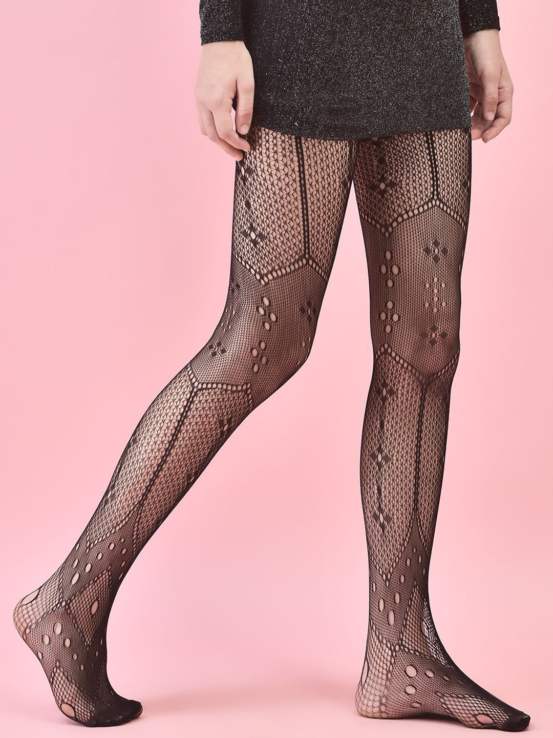 

Brauch Pack of 2 Women Self Design Sheer Stretchable Fishnet Stockings, Black