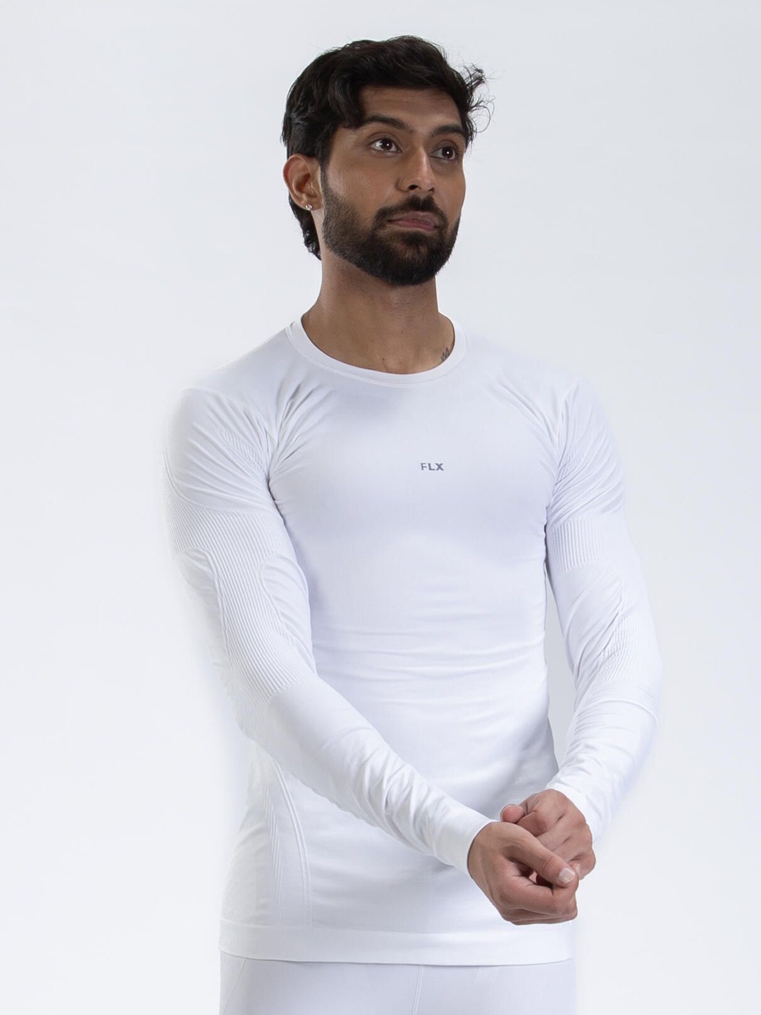 

FLX By Decathlon Men White Uv Protection Cricket Compression T-Shirt