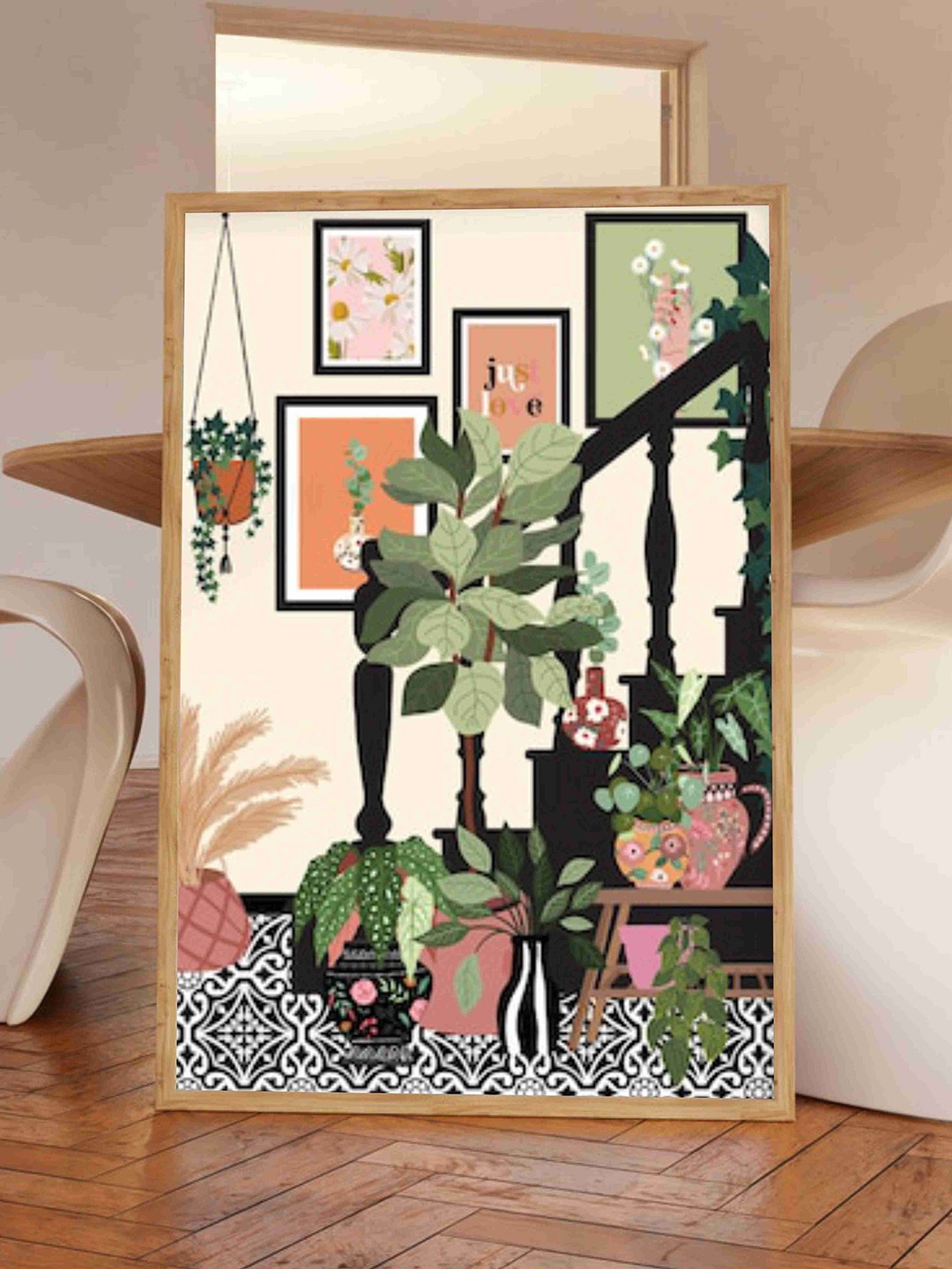 

Aura Green & Cream-Coloured Floral and Botanical Wooden Wall Frame