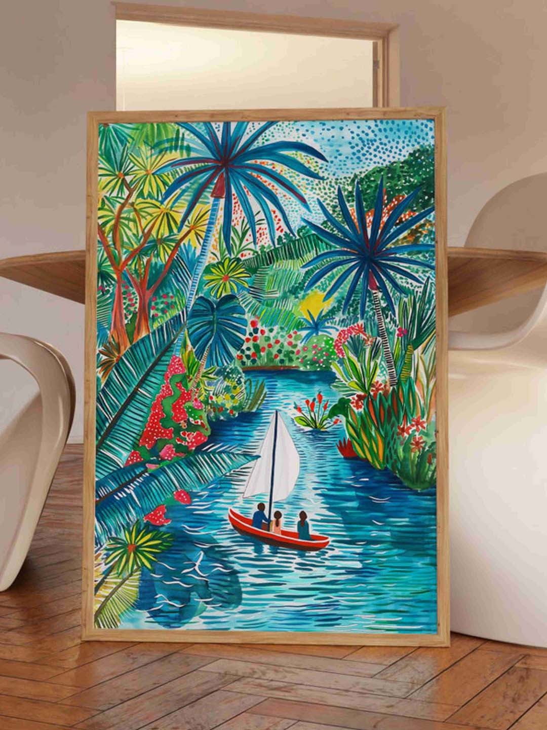 

Aura Blue & Red Wooden Floral Printed Wall Paintings