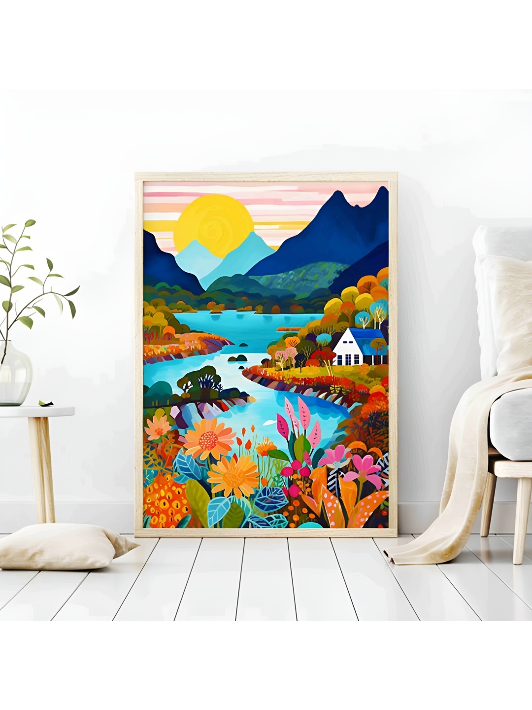 

Aura Orange & Blue Floral and Botanical Wooden Wall Frame
