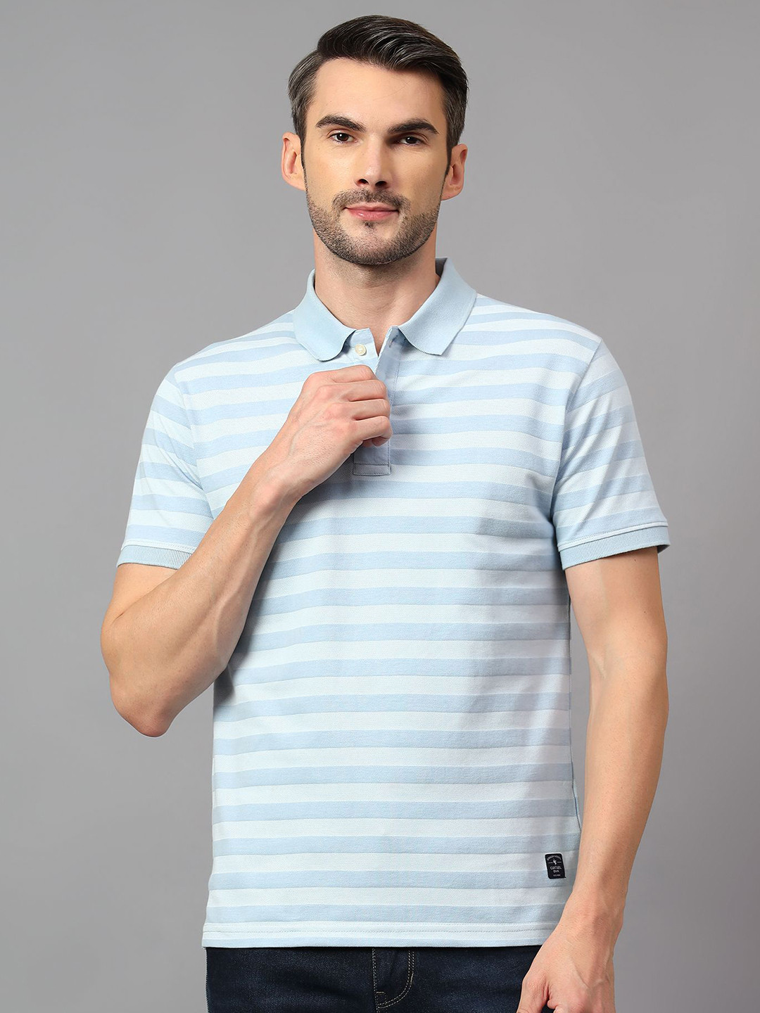 

Cantabil Men Striped Polo Collar Pockets T-shirt, Blue