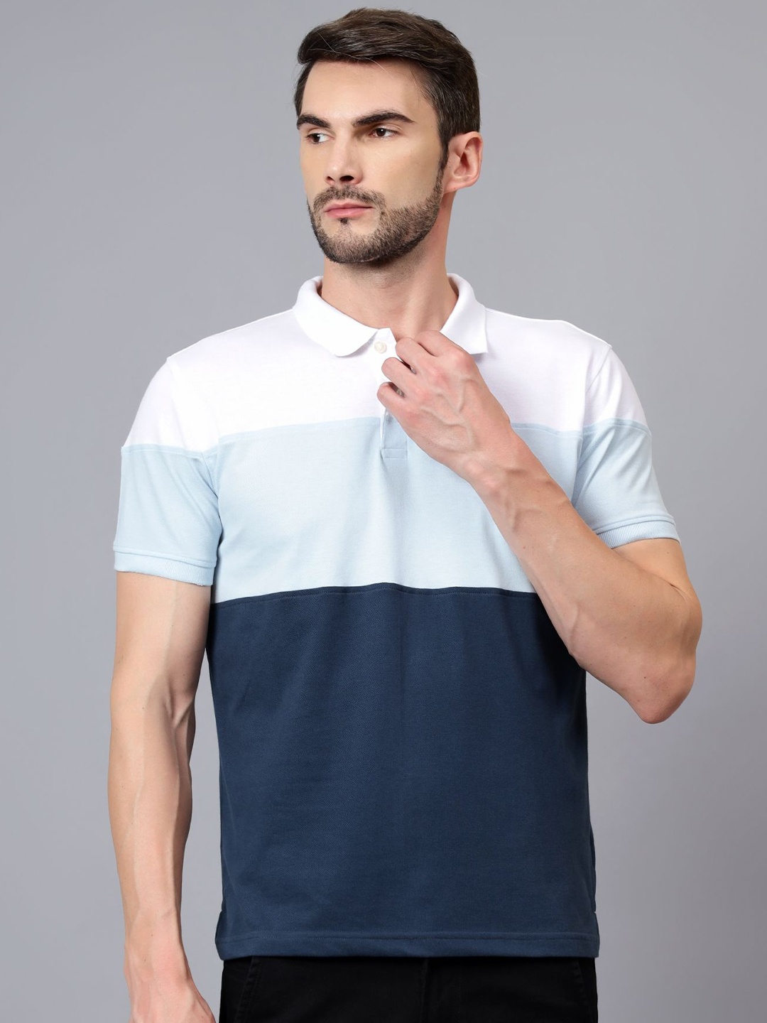 

Cantabil Men Colourblocked Polo Collar Pockets T-shirt, Blue