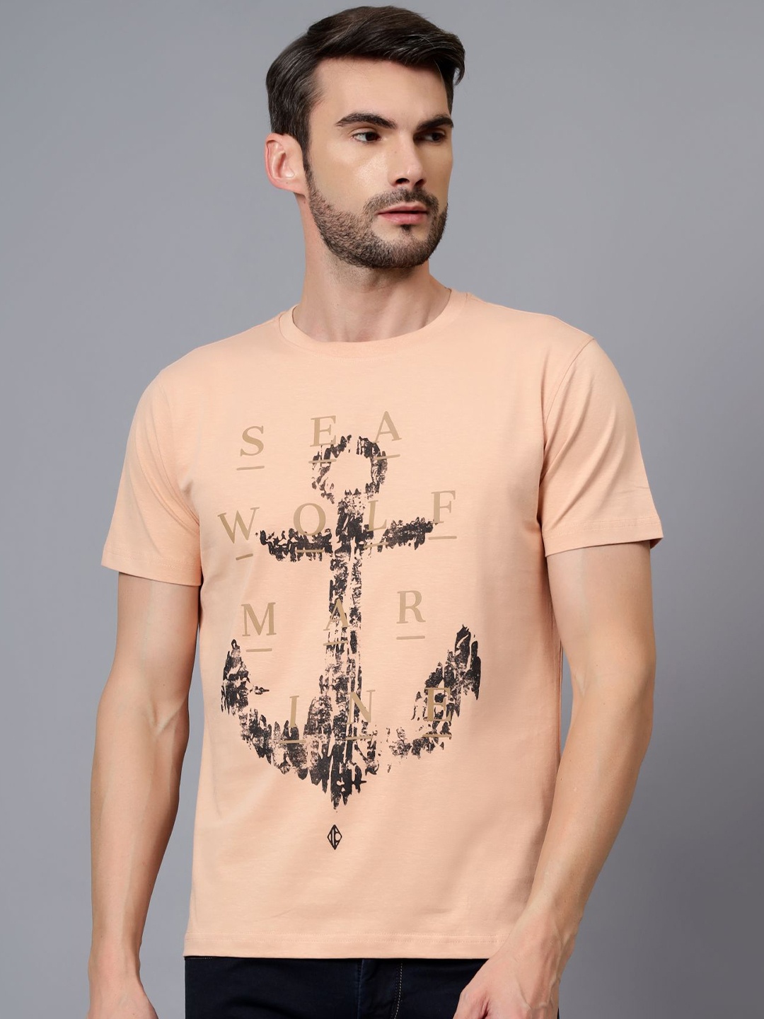 

Cantabil Men Printed Pockets T-shirt, Peach