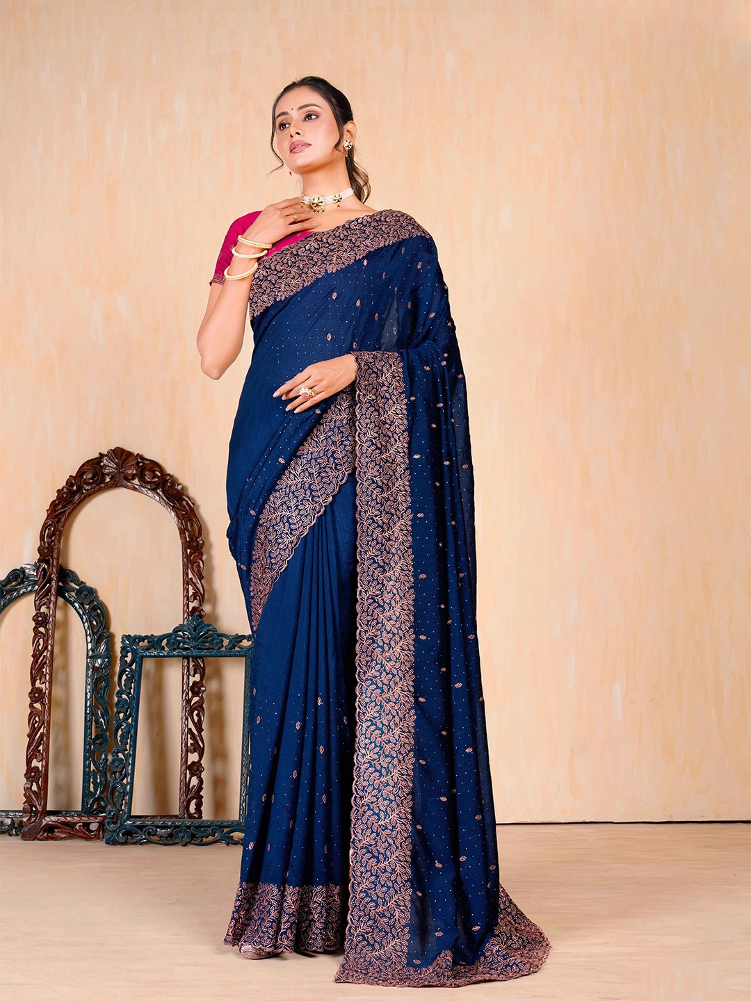 

Mitera Embellished Beads and Stones Saree, Blue
