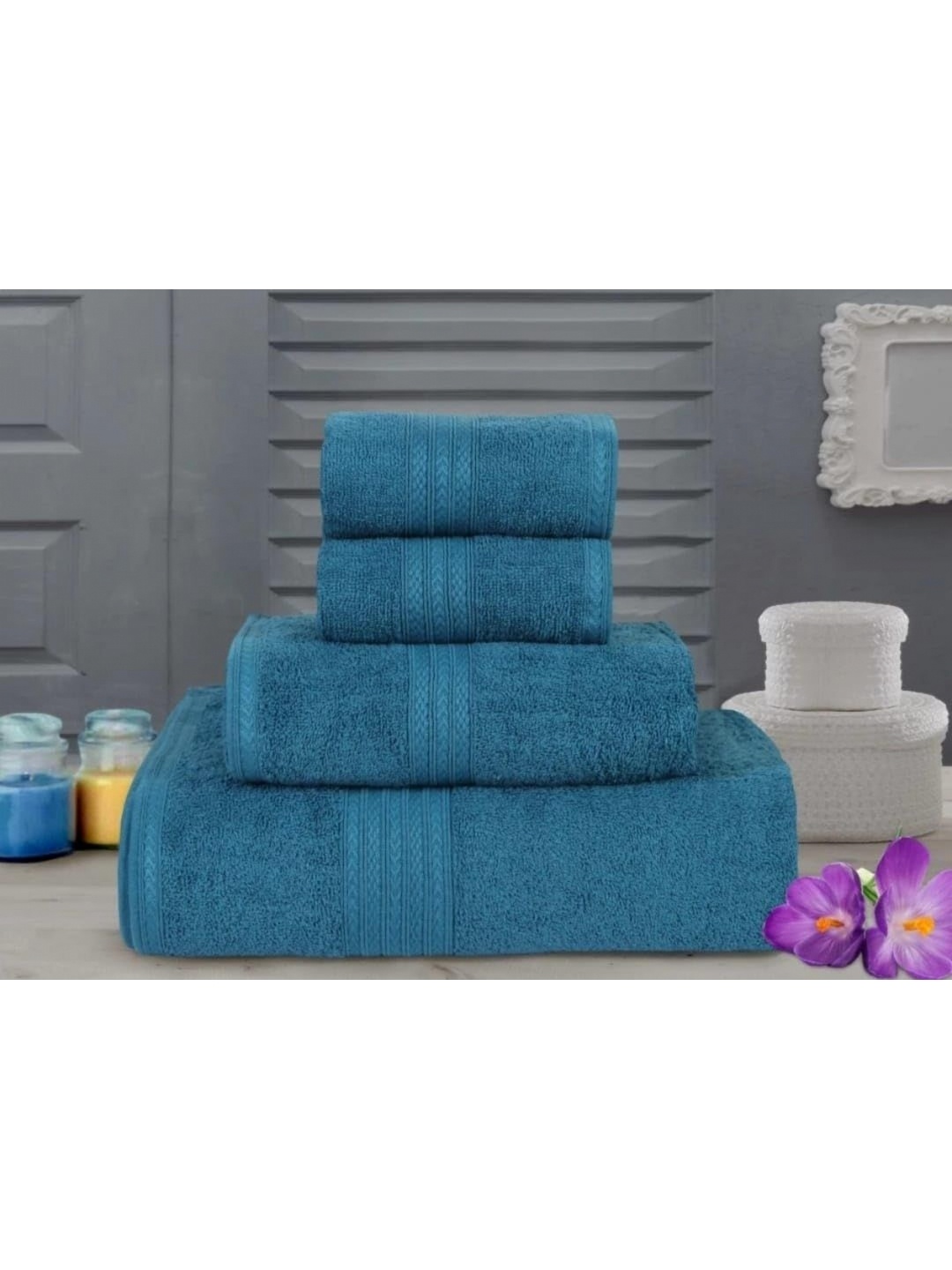 

BOMBAY DYEING Blue 4 Piece Terry Cotton 550 GSM Towel Set