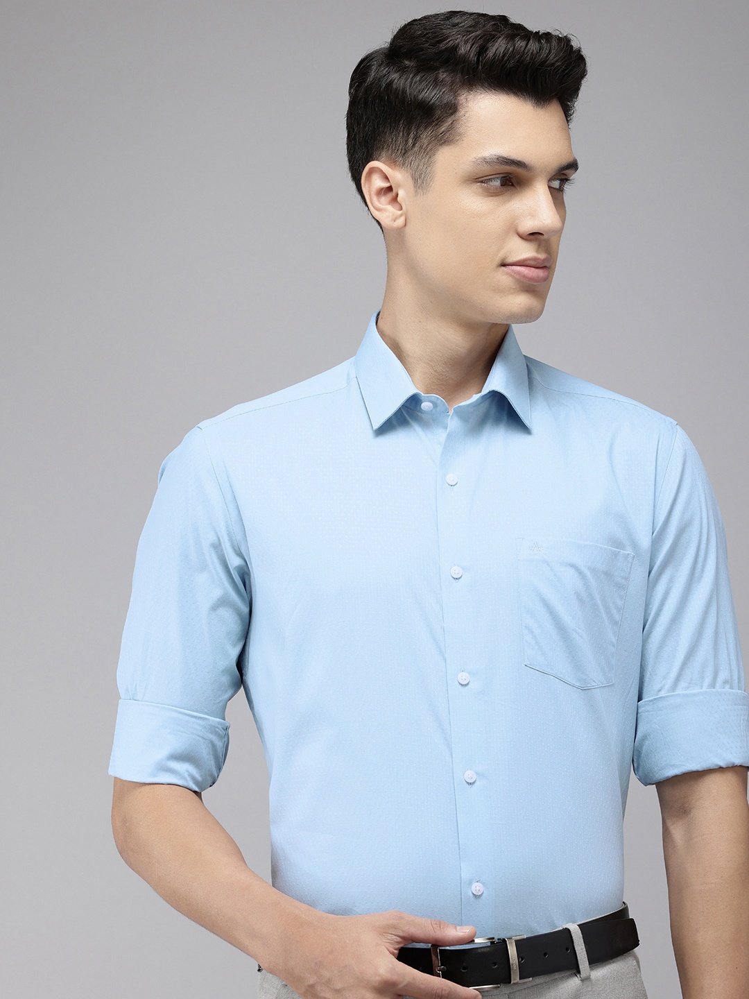 

Arrow Manhattan Self Design Slim Fit Opaque Pure Cotton Formal Shirt, Blue