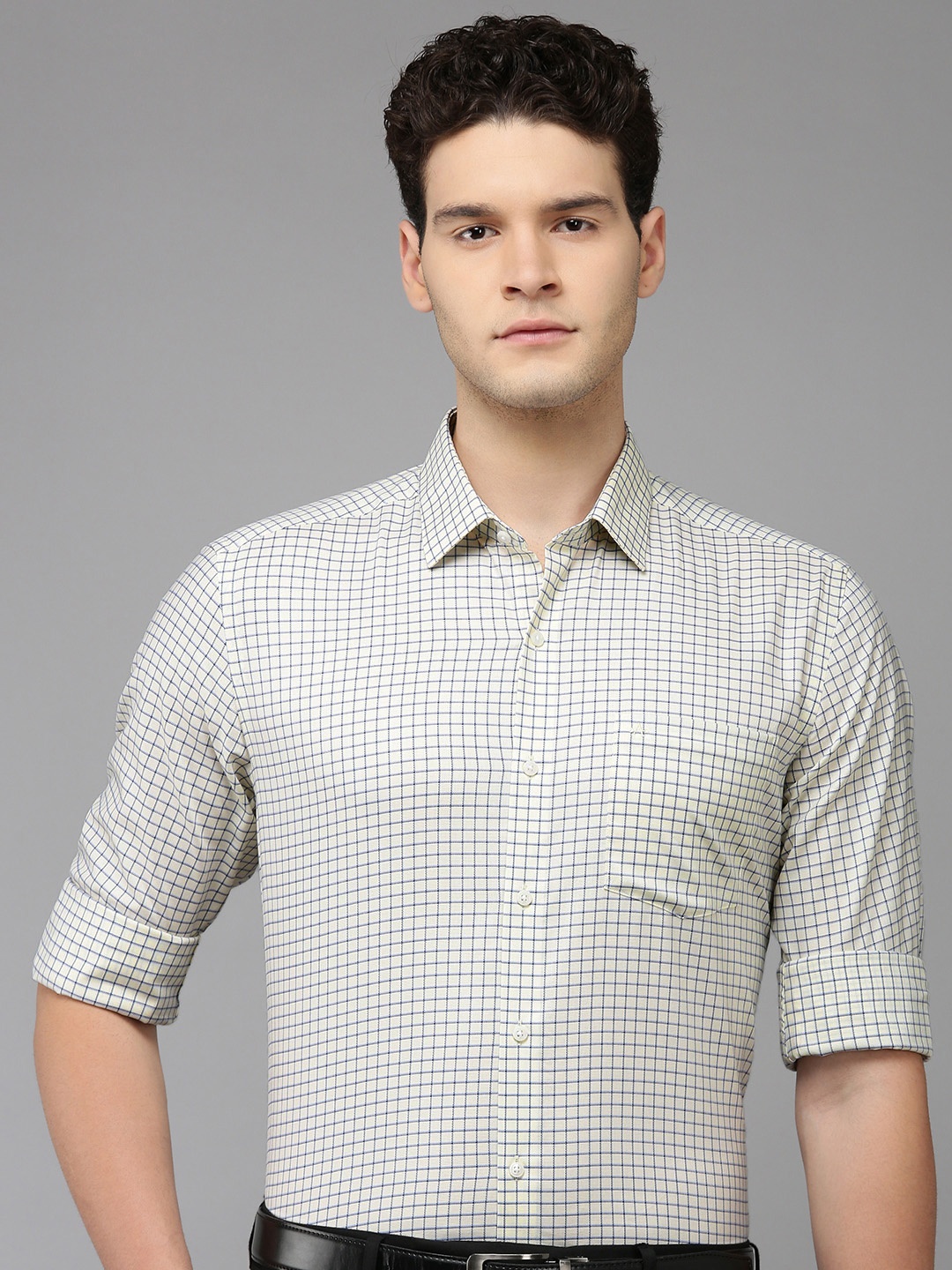 

Arrow Pure Cotton Manhattan Slim Fit Grid Tattersall Checked Formal Shirt, Off white