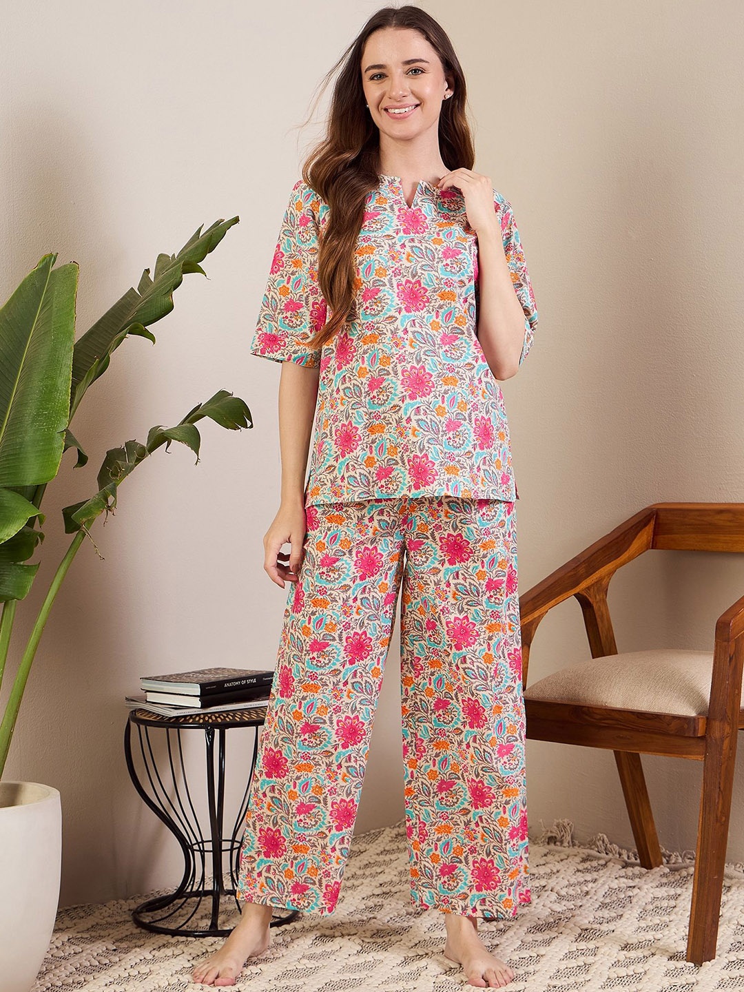 

July Floral Printed Night suit, Pink