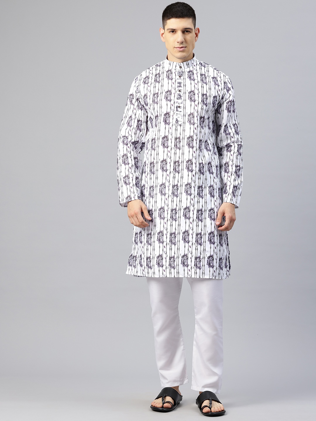 

Luxrio Men Printed Mandarin Collar Kurta, White