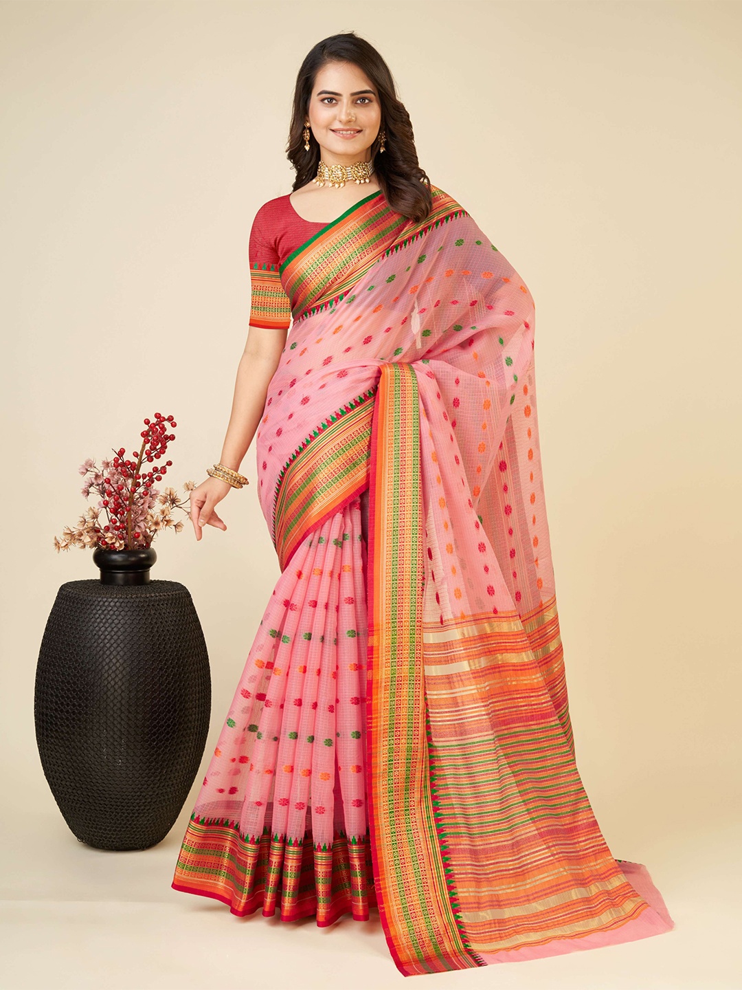 

bansari textiles Woven Design Zari Banarasi Saree, Pink