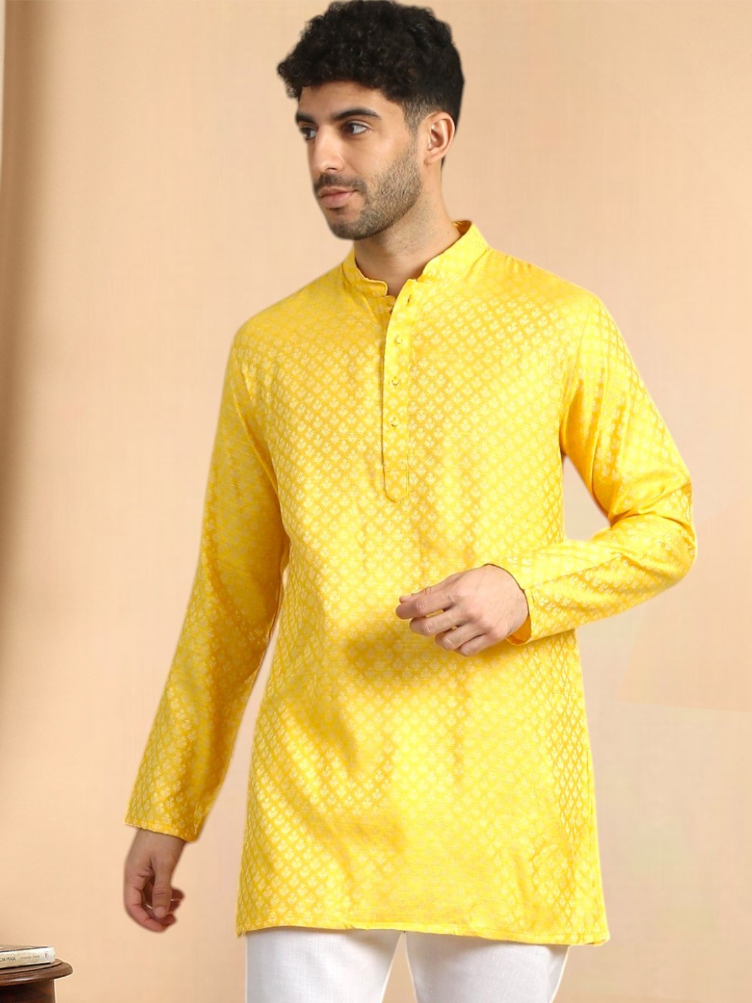 

TATTVA Men Thread Work Kurta, Yellow