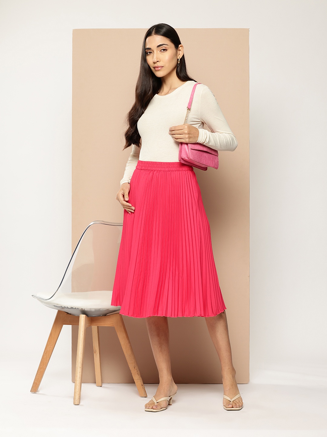 

Chemistry Accordion Pleats Flared Skirt, Red
