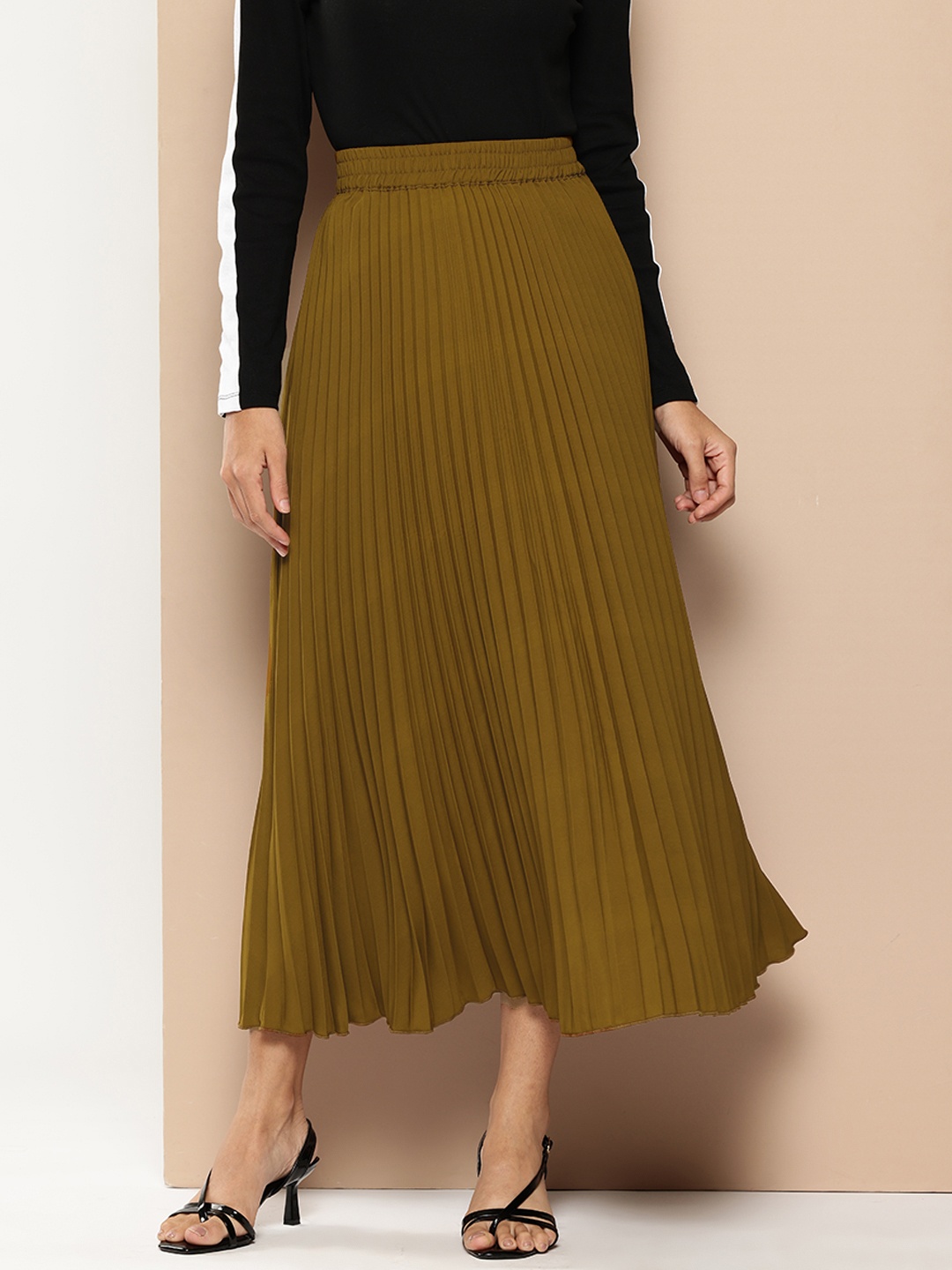 

Chemistry Accordion Pleats Maxi Flared Skirt, Bronze