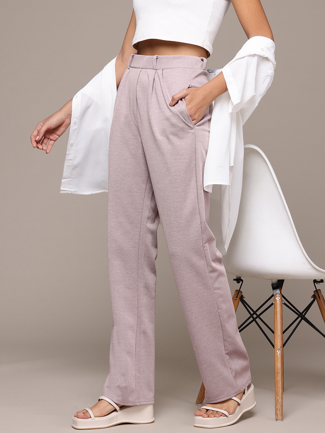 

Roadster Smart Pleated Pull-Up Korean Pants, Mauve