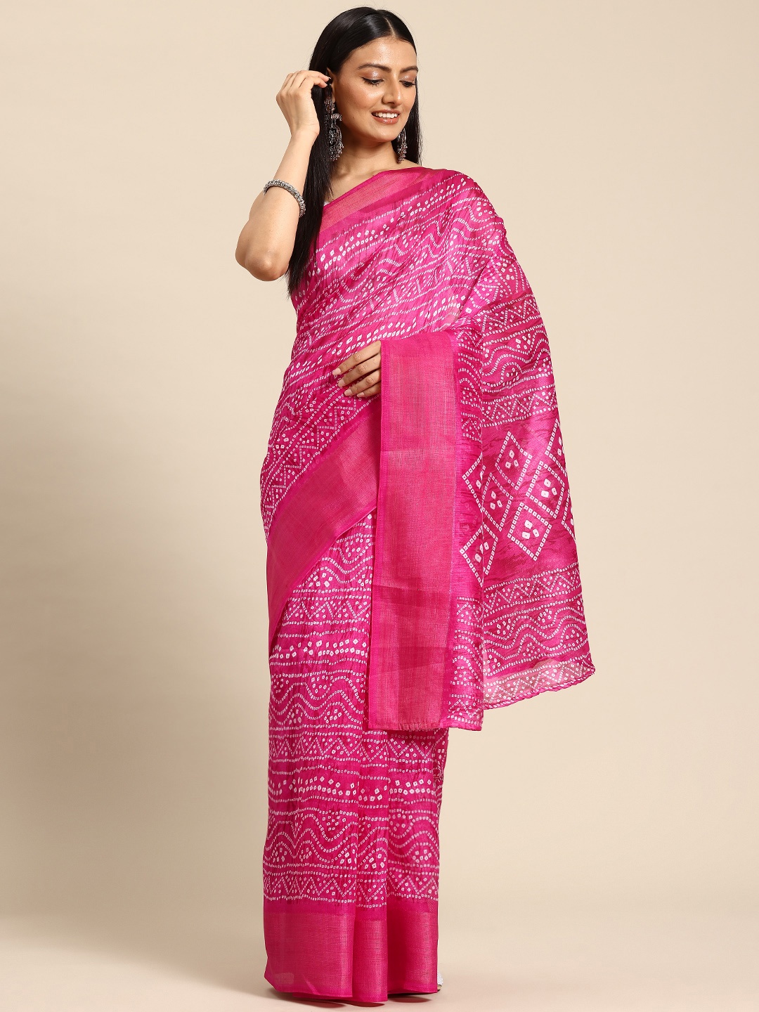 

HERE&NOW Bandhani Printed Zari Saree, Pink