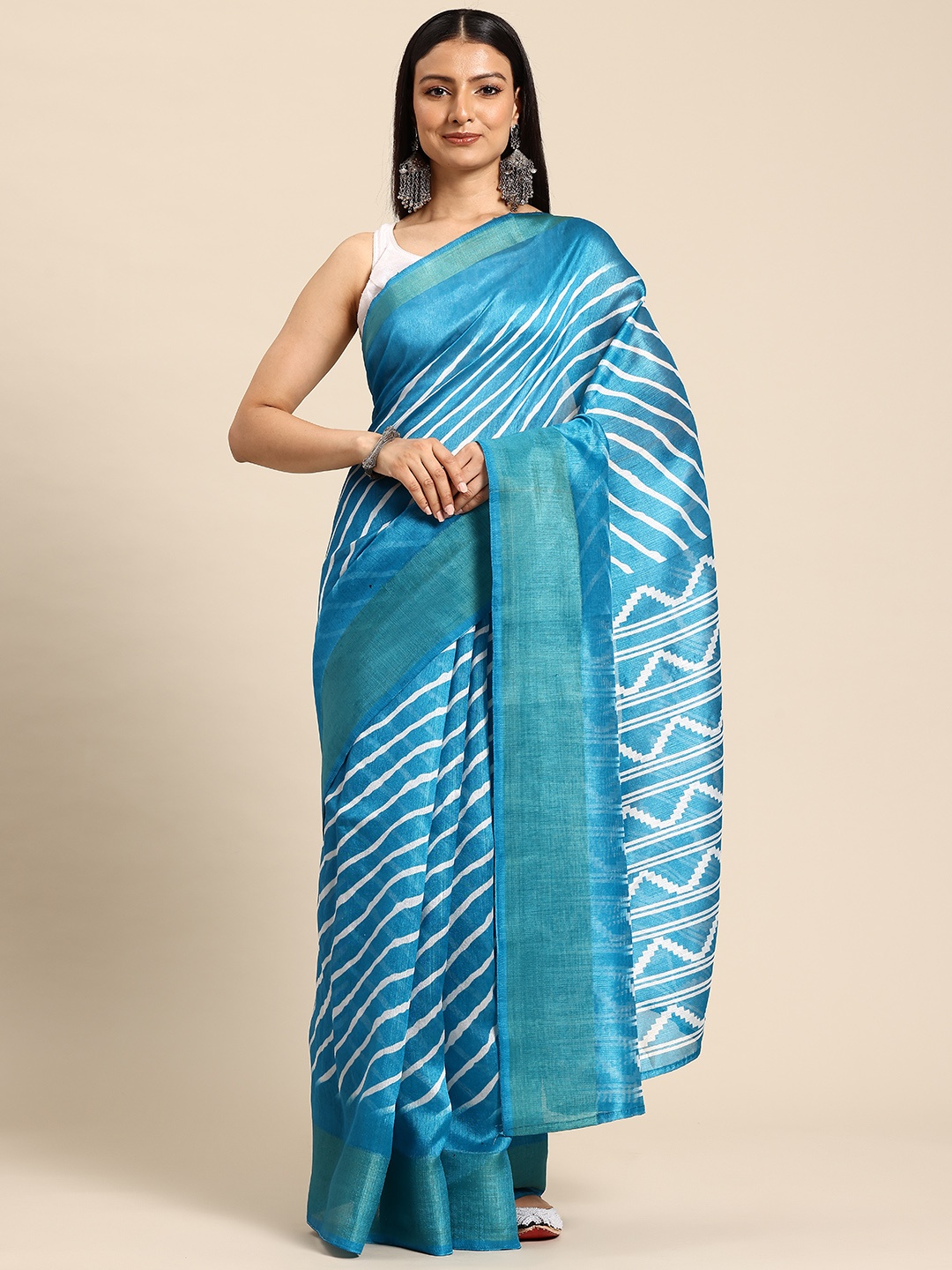 

HERE&NOW Leheriya Printed Zari Saree, Blue