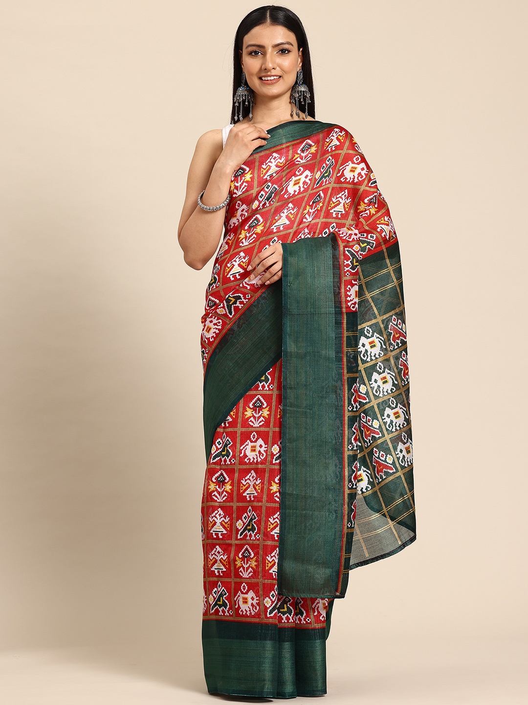 

HERE&NOW Zari Patola Saree, Red