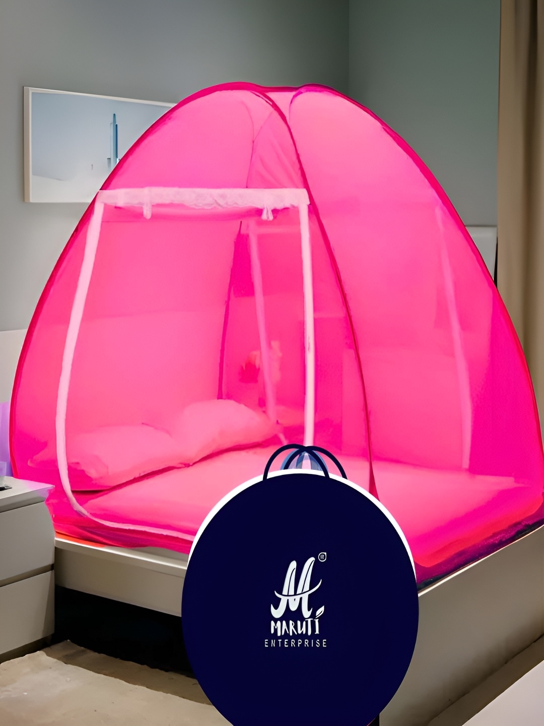 

MARUTI ENTERPRISE Pink King Size Tent Mosquito Net