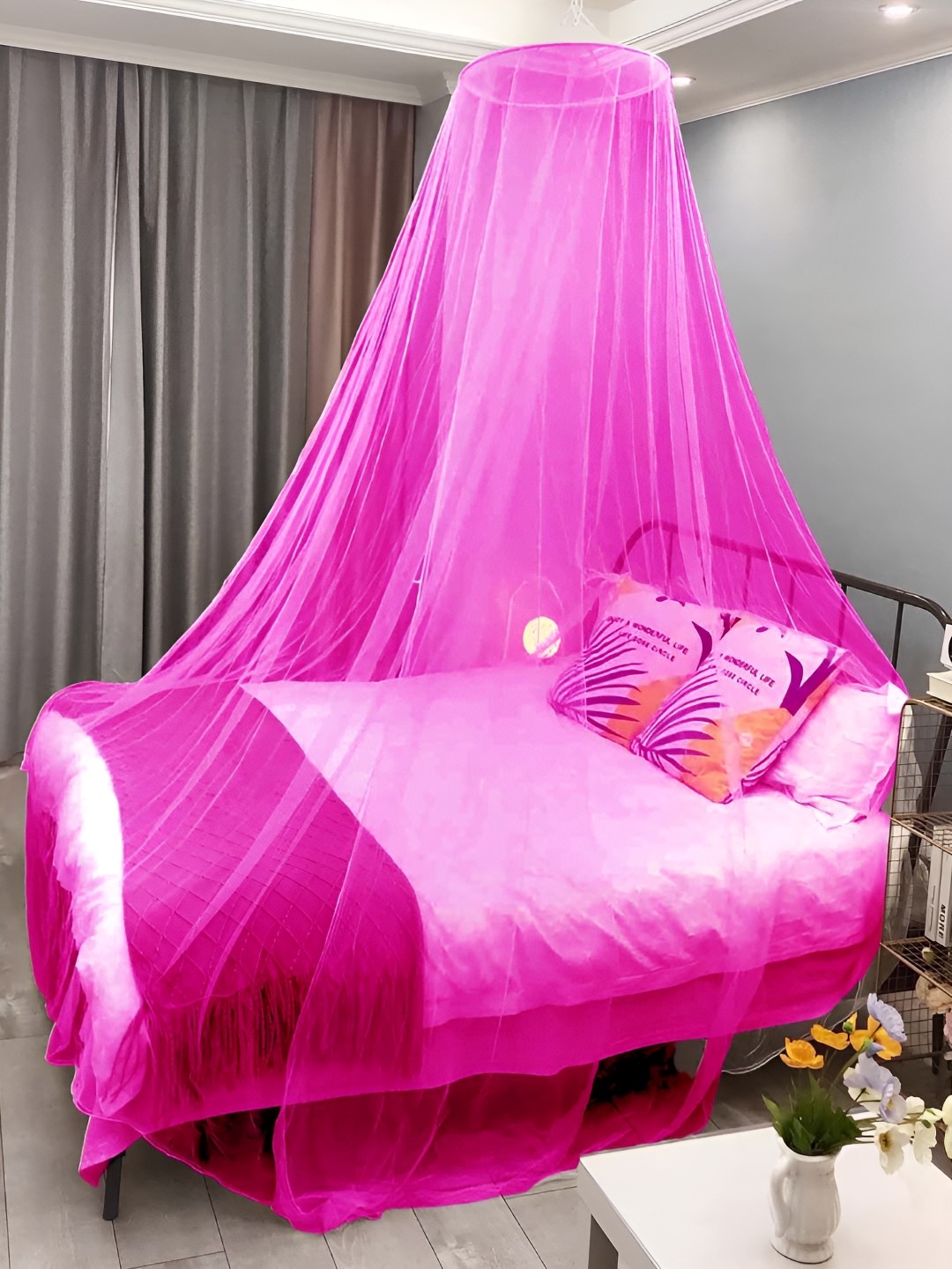 

MARUTI ENTERPRISE Pink King Size Hanging Mosquito Net