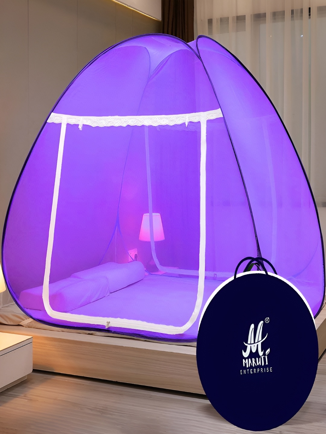 

MARUTI ENTERPRISE Purple & White King Size Tent Mosquito Net