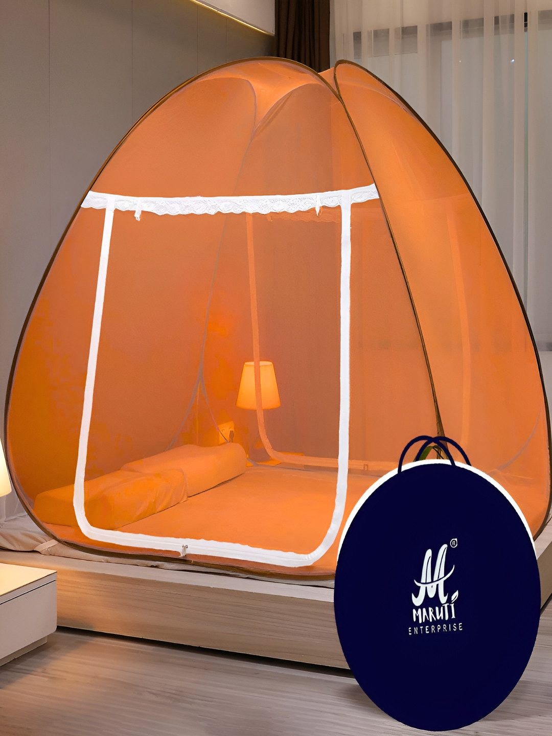 

MARUTI ENTERPRISE Orange & White King Size Tent Mosquito Net