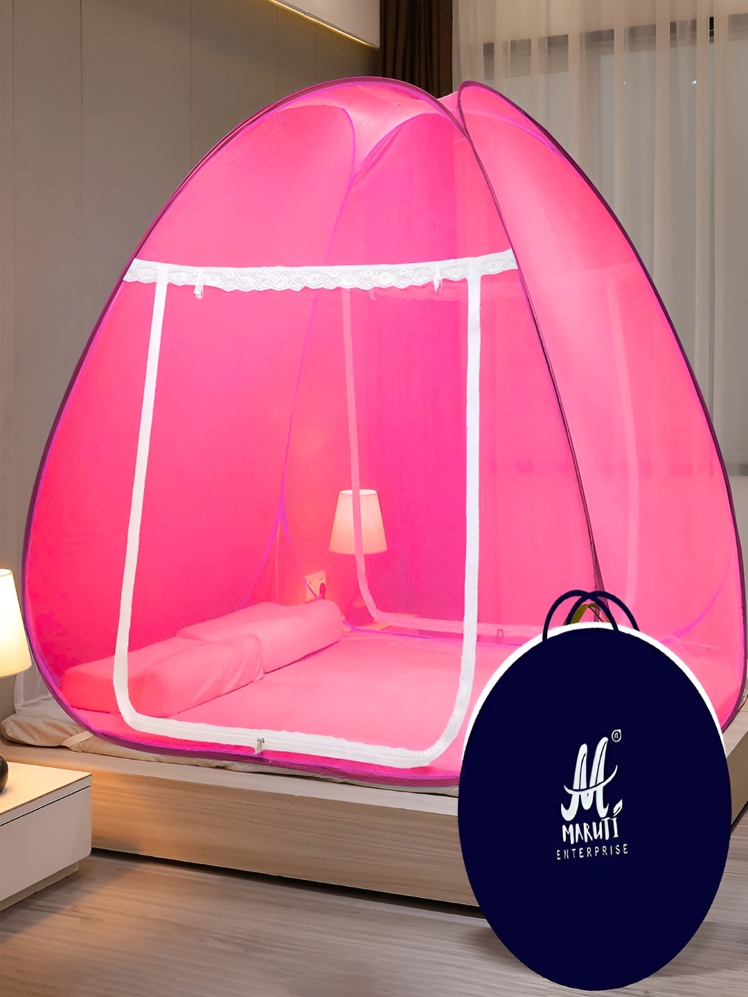 

MARUTI ENTERPRISE Pink King Size Tent Mosquito Net