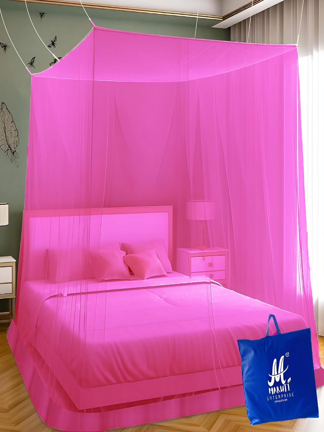 

MARUTI ENTERPRISE Pink King Size Hanging Mosquito Net