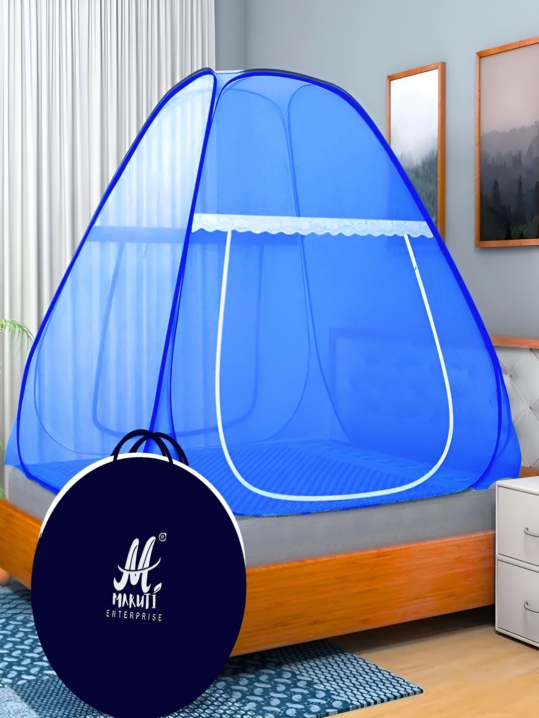 

MARUTI ENTERPRISE Blue & White King Size Tent Mosquito Net