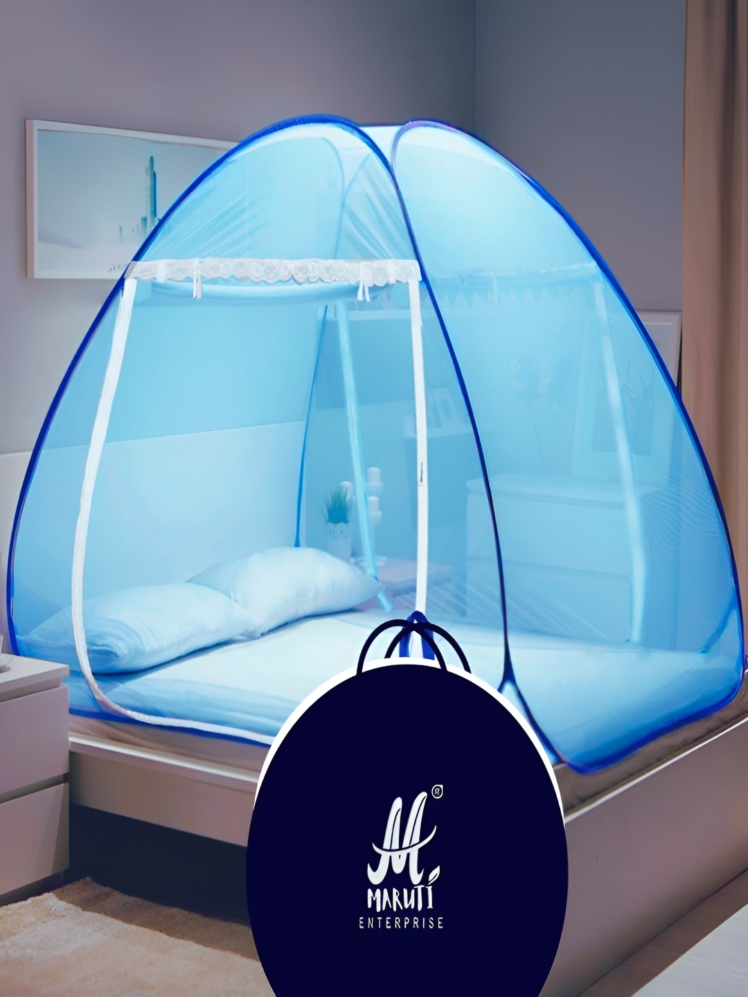 

MARUTI ENTERPRISE Blue & White King Size Tent Mosquito Net