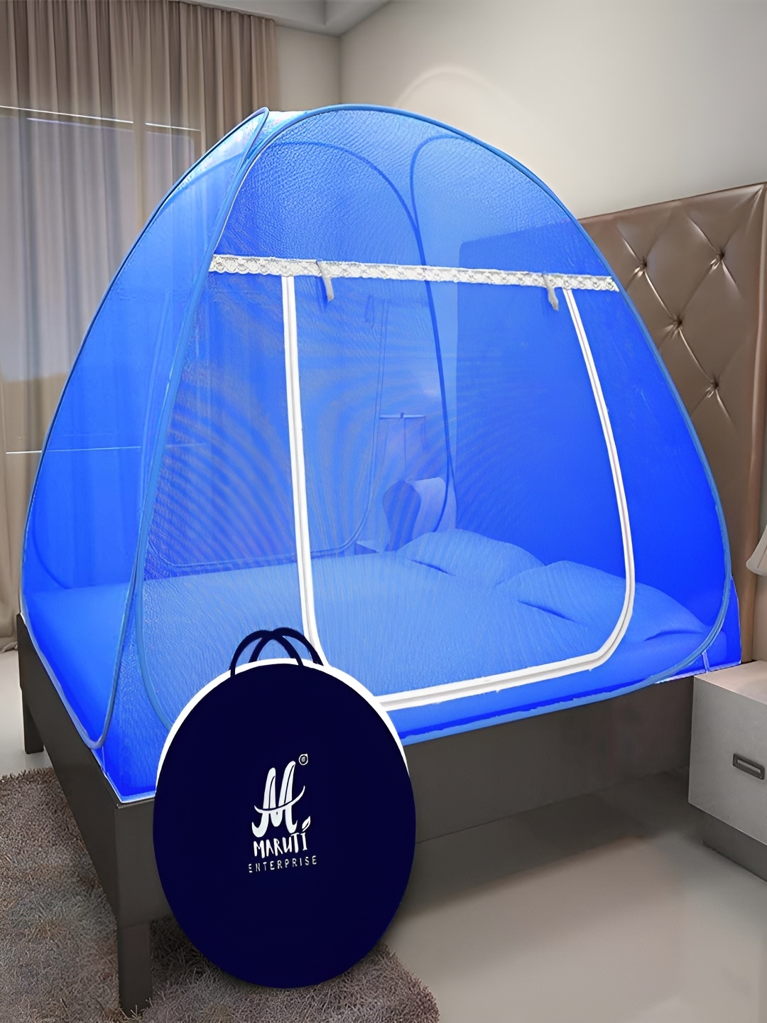 

MARUTI ENTERPRISE Blue & White King Size Tent Mosquito Net