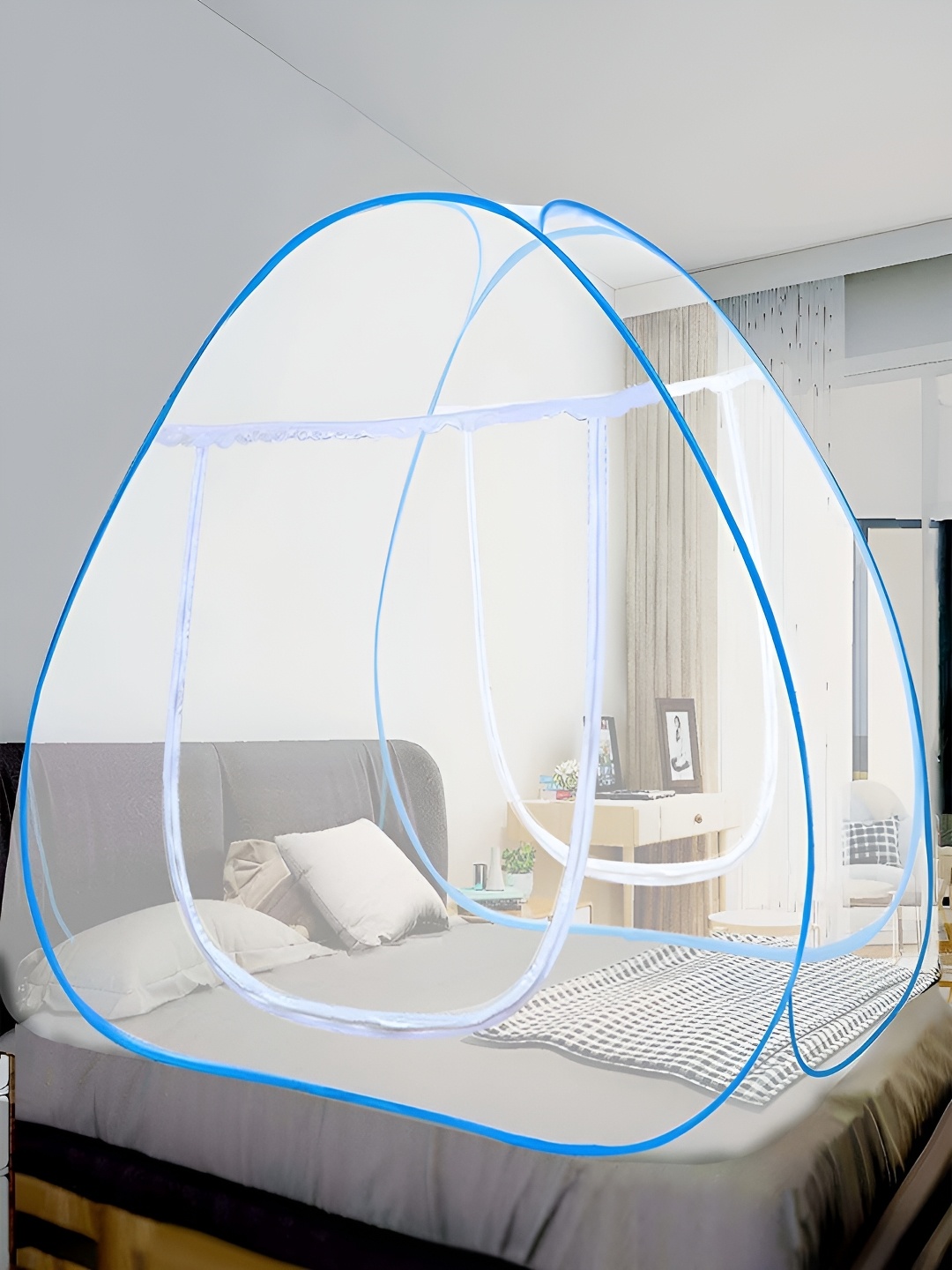 

MARUTI ENTERPRISE White & Blue King Size Tent Mosquito Net