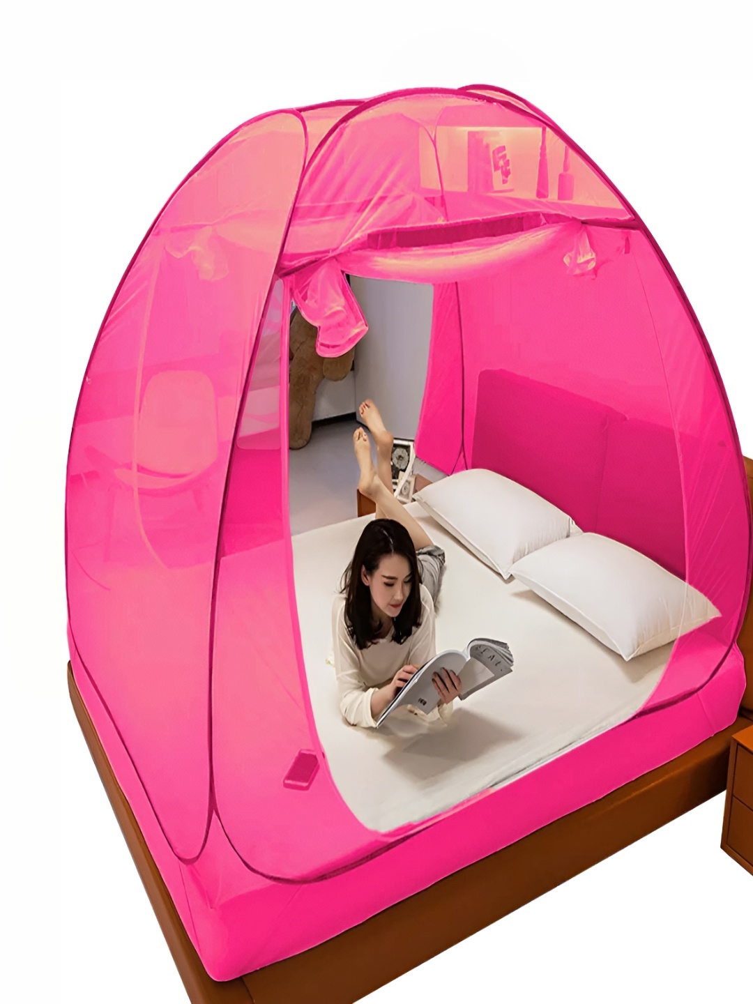 

MARUTI ENTERPRISE Pink King Size Tent Mosquito Net